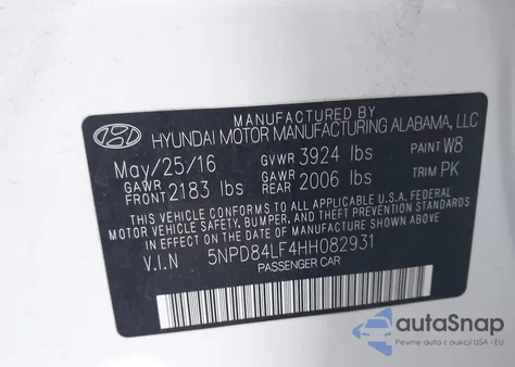 2017 Hyundai Elantra Se z USA, uszkodzony, nr VIN 5NPD84LF4HH082931